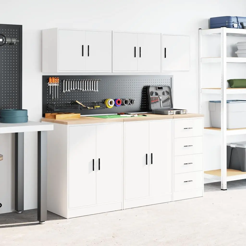 White Engineered Wood Wall Cabinet Storage Organizer with Door for Garage