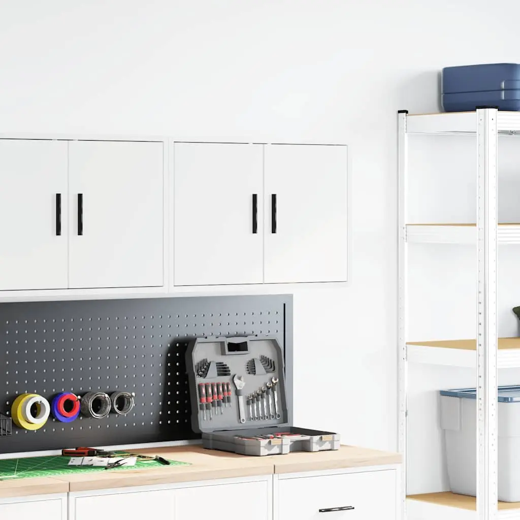 Garage Wall Cabinet Engineered Wood White Storage Cupboard