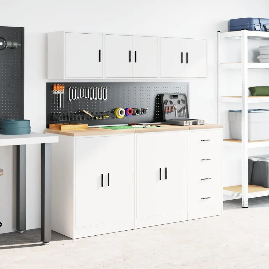 Garage Wall Cabinet Engineered Wood White Storage Cupboard