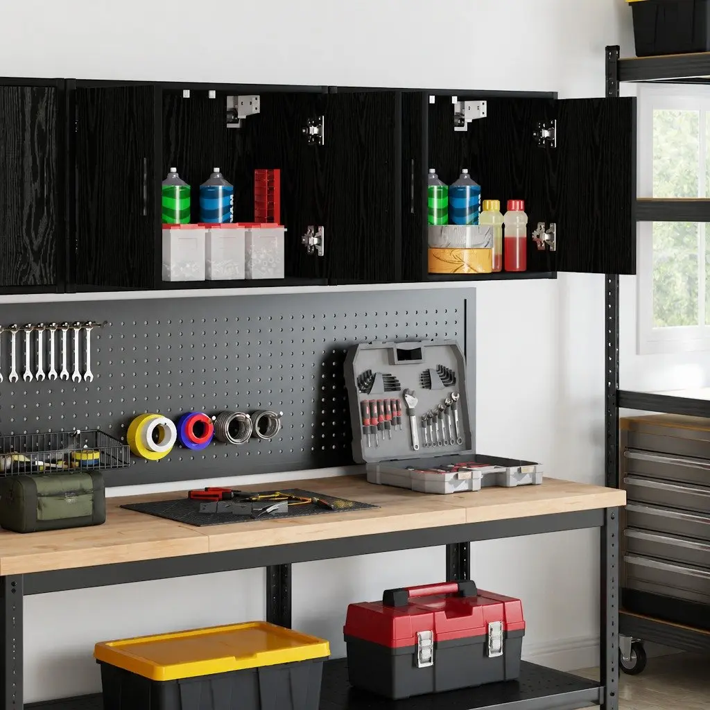 Garage Wall Cabinets Engineered Wood 2 pcs Black Storage Cabinet