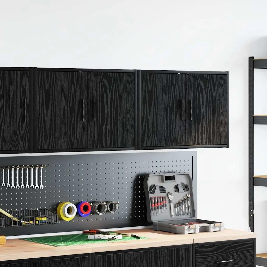 Garage Wall Cabinets Engineered Wood 2 pcs Black Storage Cabinet