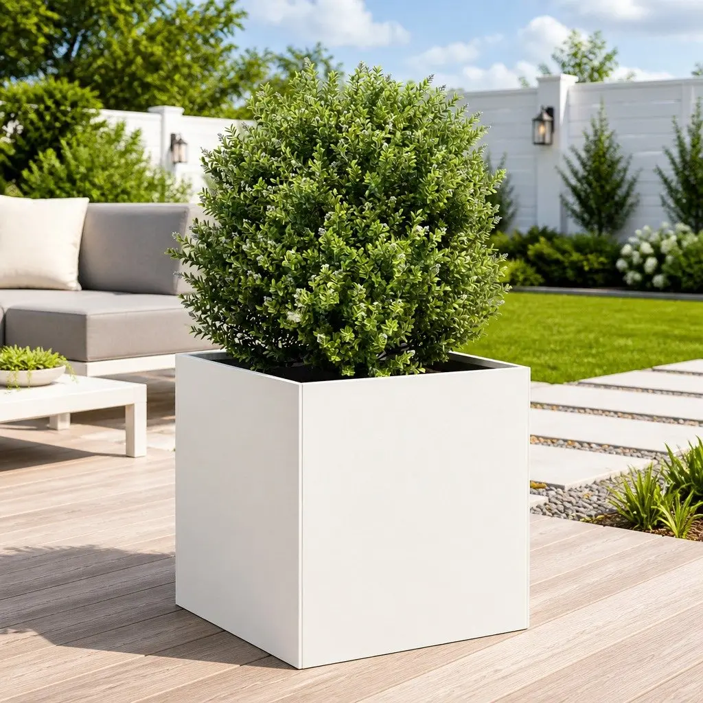 Raised Planter Box White Cold Rolled Steel 40cm Outdoor Garden Flower Bed 40x40x40cm