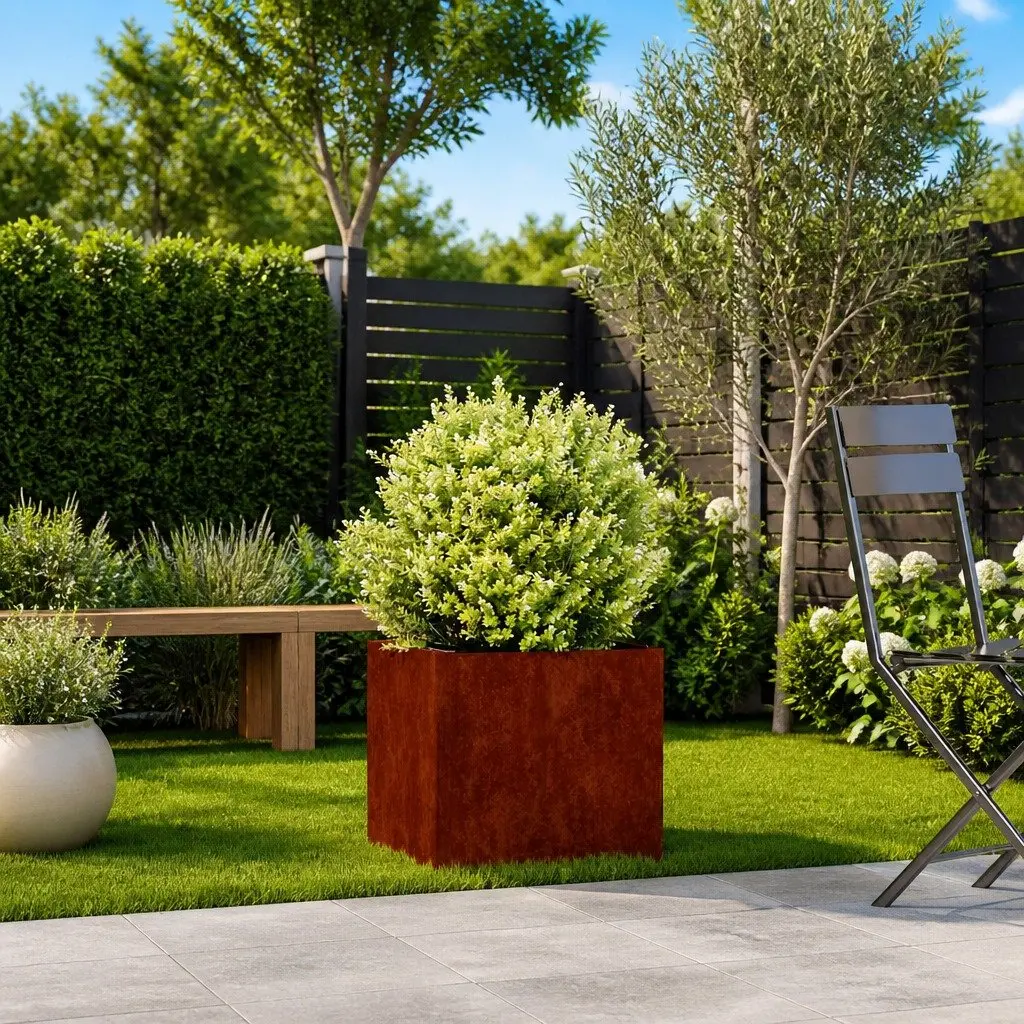Weathering Steel Planter Raised Garden Bed Outdoor Flower Box 40x40x40cm Brown