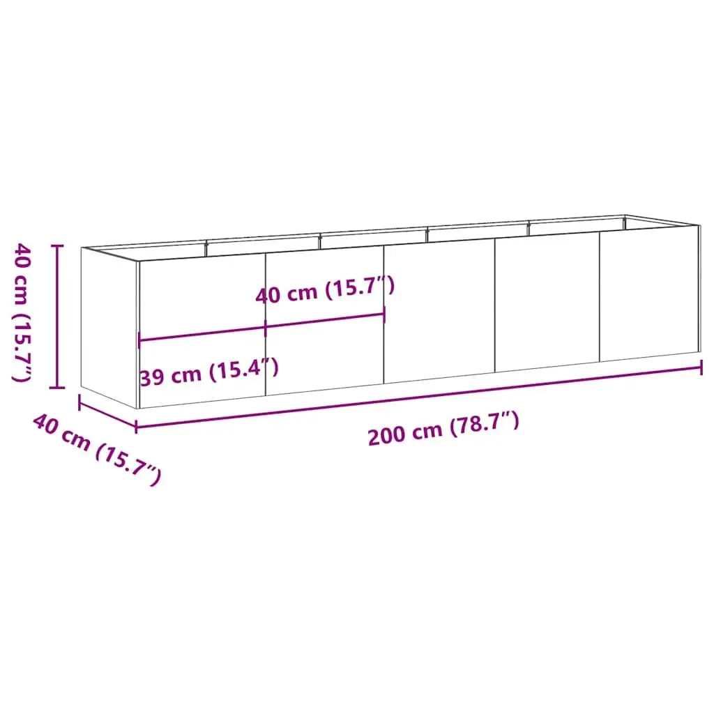 Planter Cold-Rolled Steel 200x40x40 cm Black Raised Garden Bed Outdoor