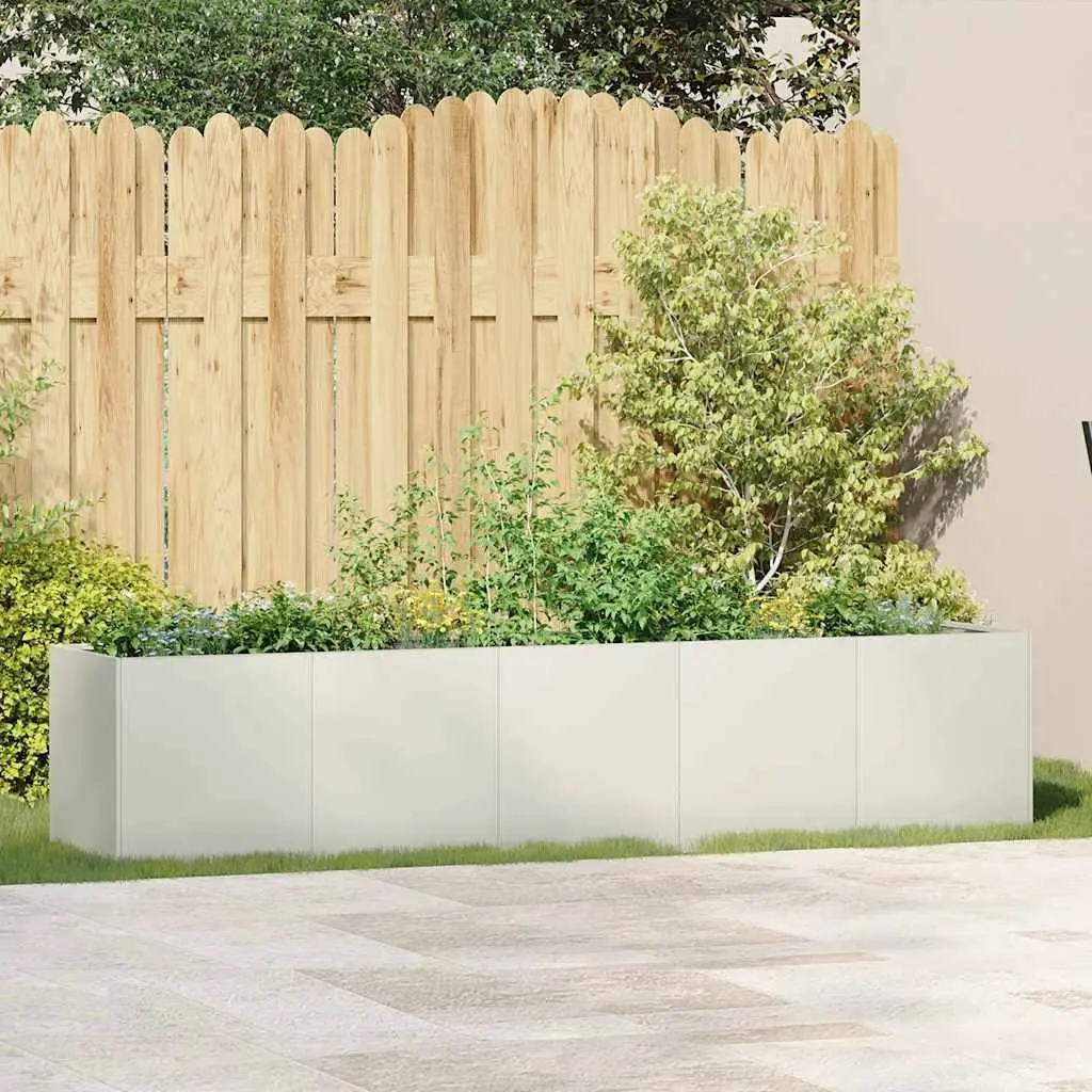 Raised Garden Planter Box White 200x40x40 cm Cold-Rolled Steel Outdoor Flower