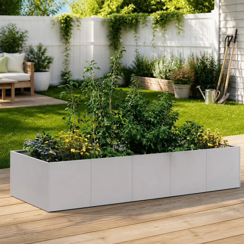 Raised Planter Box Galvanised Steel Open Bottom 200x80x40cm Silver Outdoor Gardening Bed