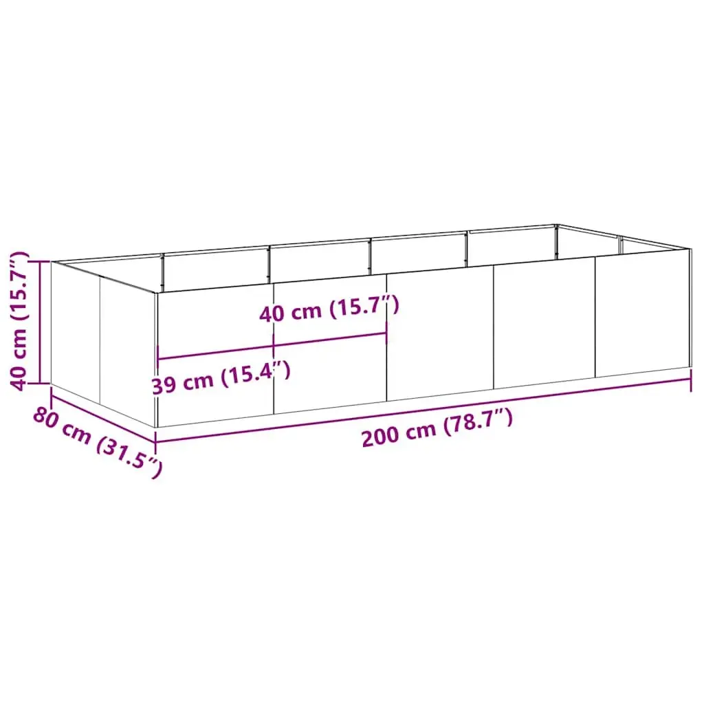 Raised Planter Box Galvanised Steel Open Bottom 200x80x40cm Silver Outdoor Gardening Bed