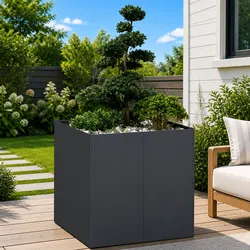 Functional Anthracite Steel Planter for Home Gardens 80x80x80 cm