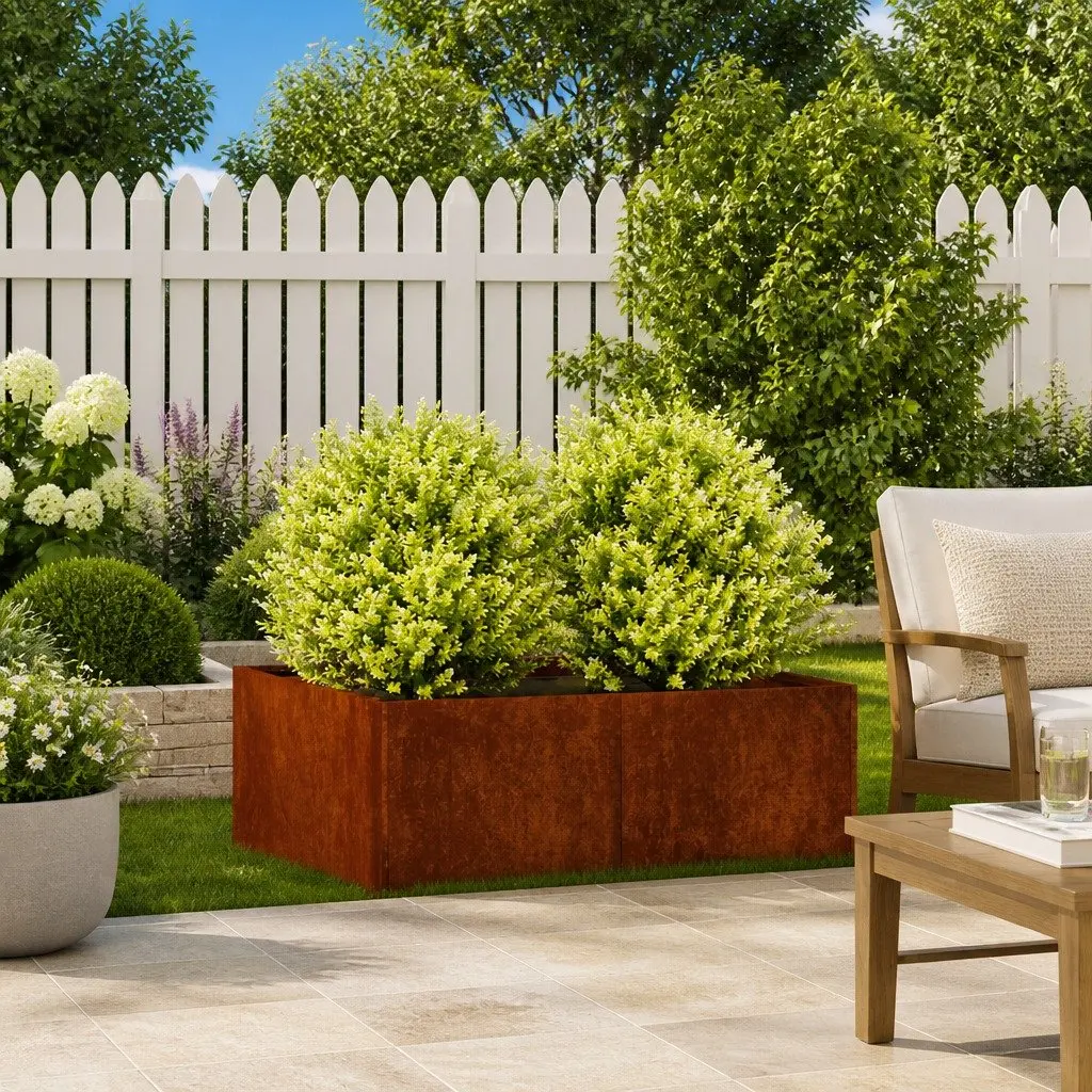 Planter Box Outdoor Raised Bed Weathering Steel Brown 80x80x30cm for Garden and Patio