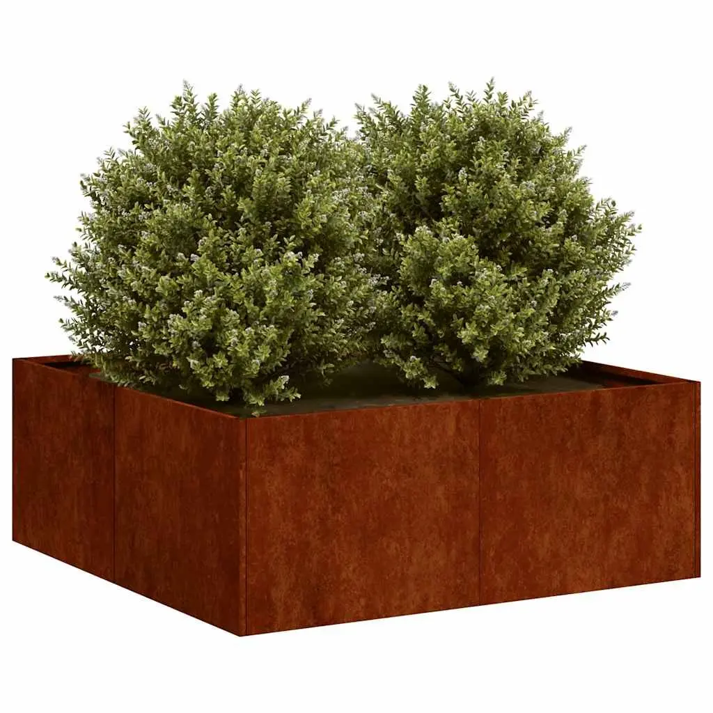 Planter Box Outdoor Raised Bed Weathering Steel Brown 80x80x30cm for Garden and Patio