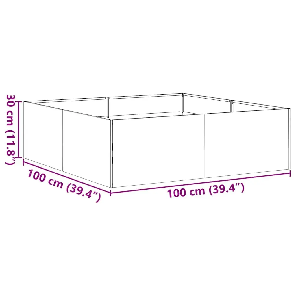 Raised Garden Planter Box Weathering Steel 100x100x30cm Brown Outdoor Flower Bed