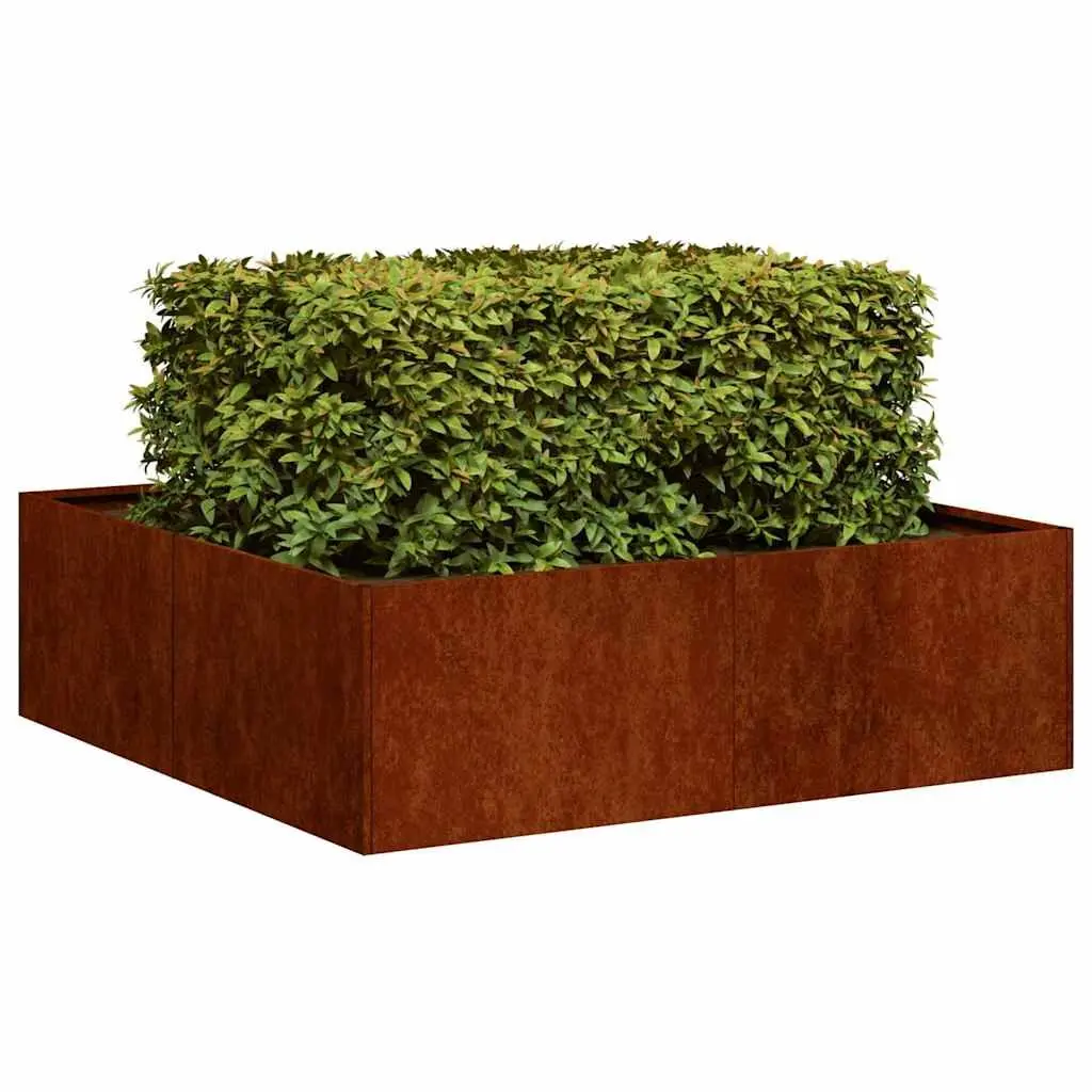 Raised Garden Planter Box Weathering Steel 100x100x30cm Brown Outdoor Flower Bed