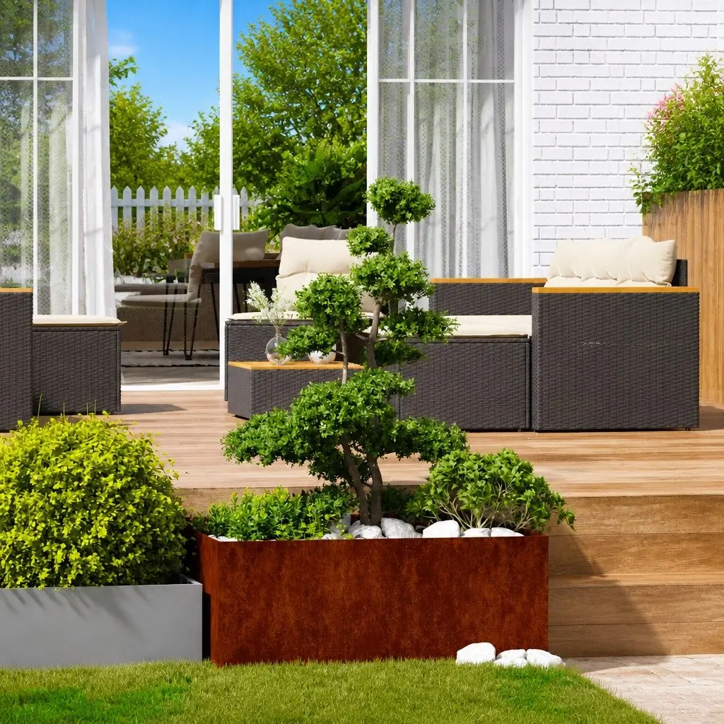 Raised Garden Planter Box Weathering Steel 100x100x40cm Brown Outdoor Flower Bed