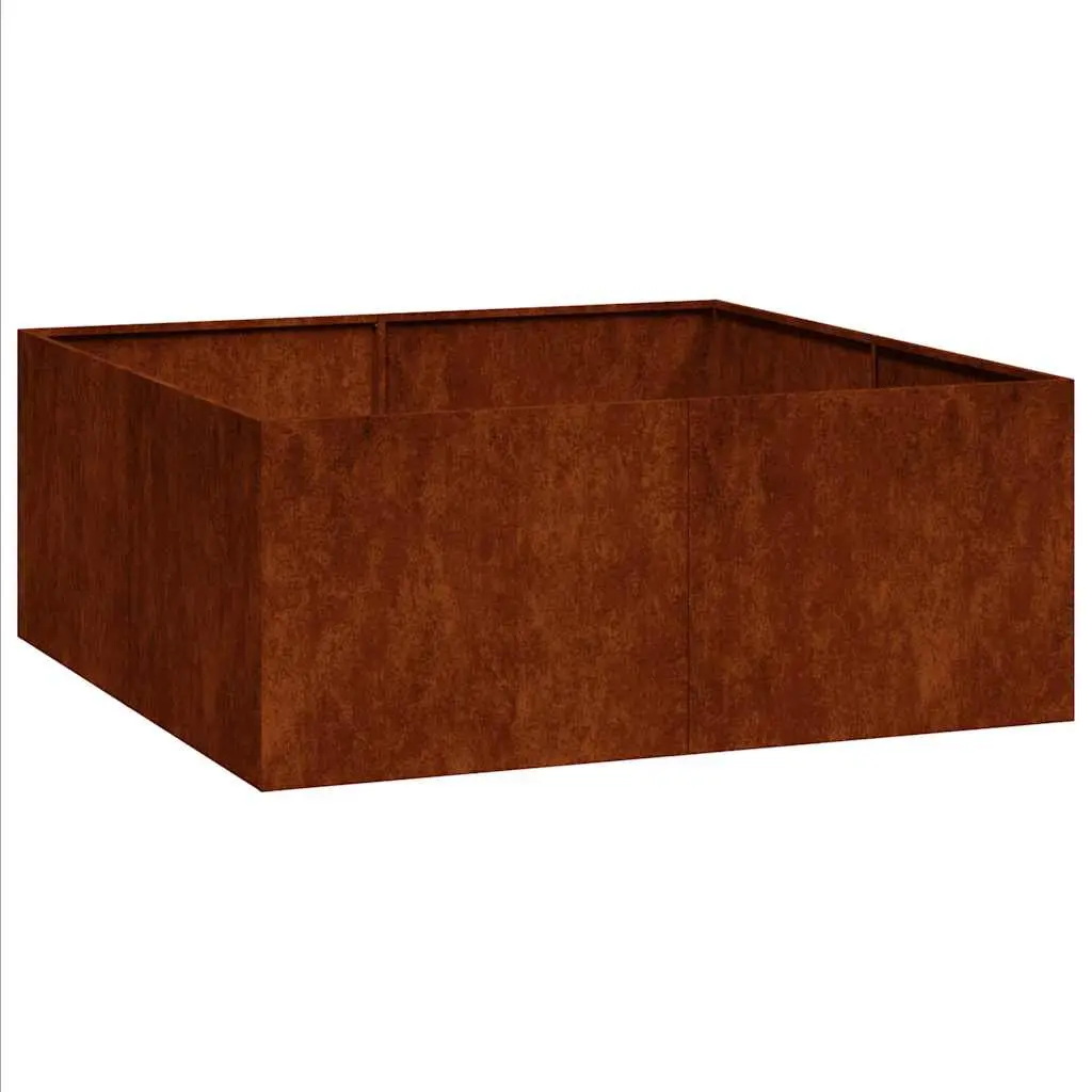 Raised Garden Planter Box Weathering Steel 100x100x40cm Brown Outdoor Flower Bed