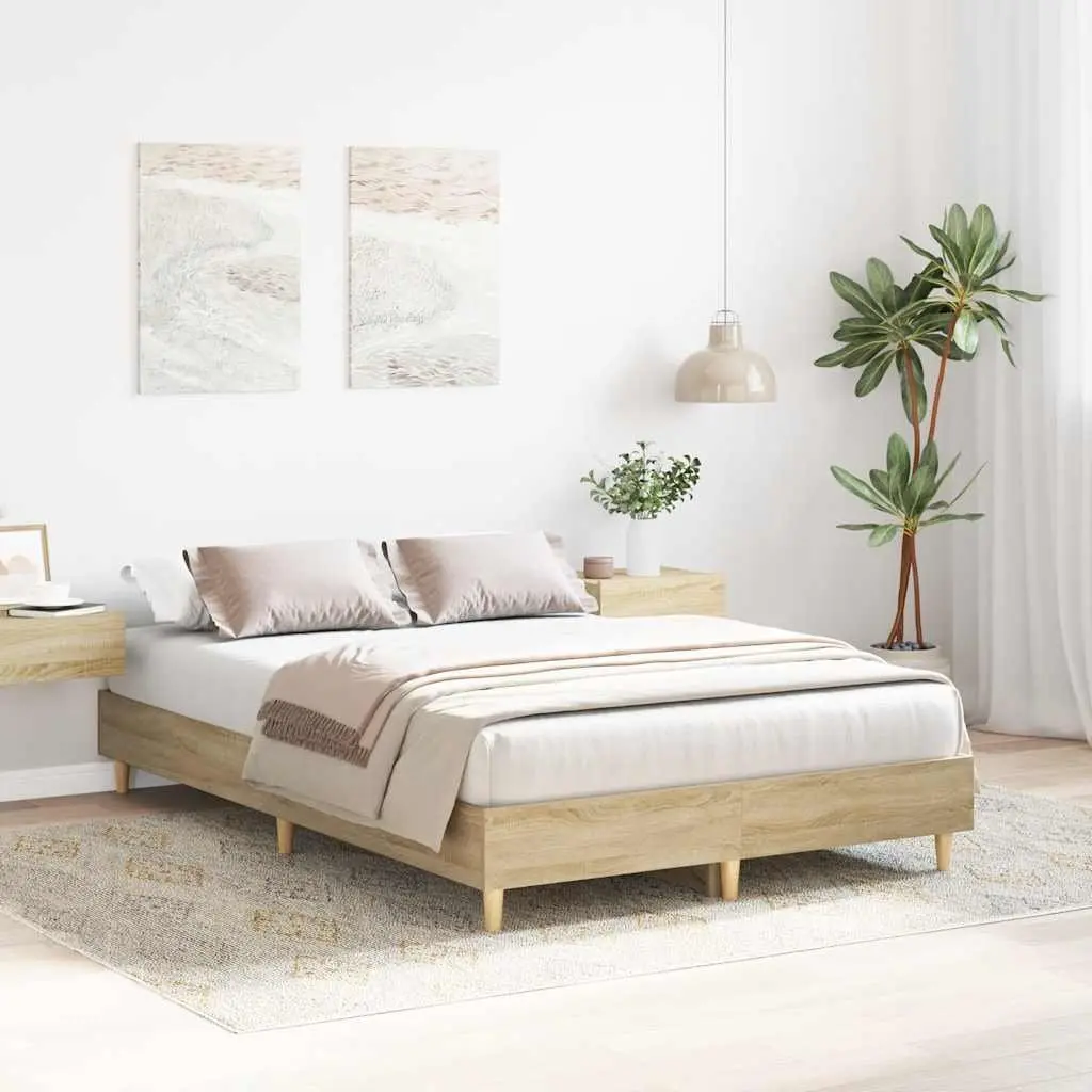 Bed Frame No Mattress 135x190 cm Double Size Bedroom Furniture Engineered Wood