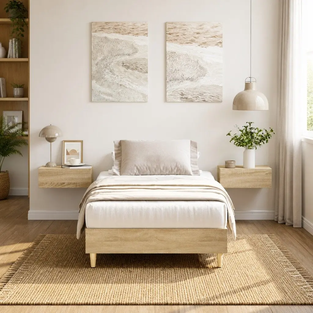 Bed Frame Engineered Wood Slatted Base 90x190 cm Sonoma Oak No Mattress Bedroom