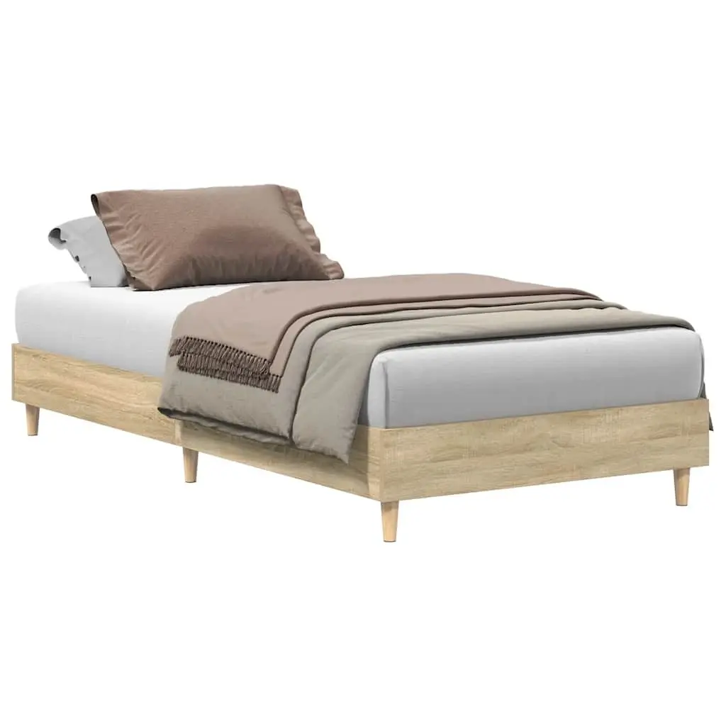 Bed Frame Engineered Wood Slatted Base 90x190 cm Sonoma Oak No Mattress Bedroom