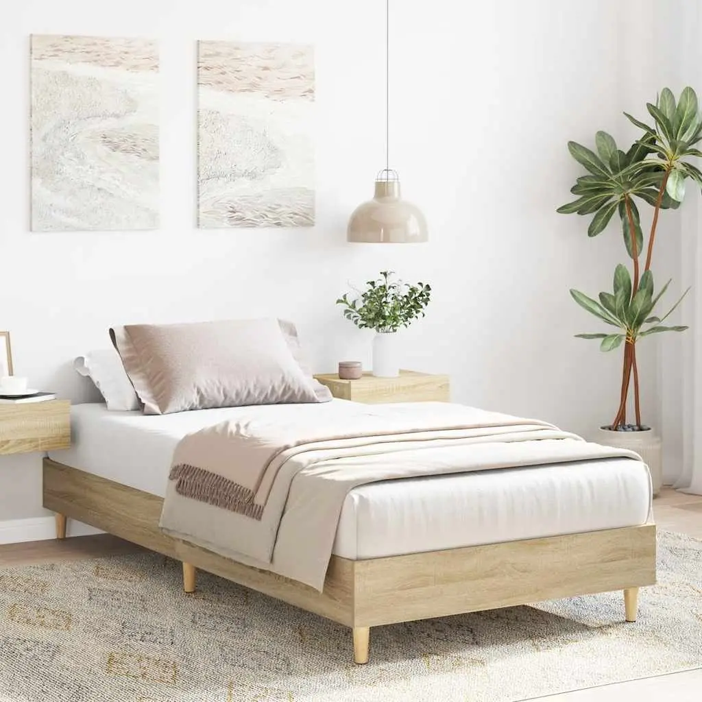 Bed Frame Engineered Wood Slatted Base 90x190 cm Sonoma Oak No Mattress Bedroom