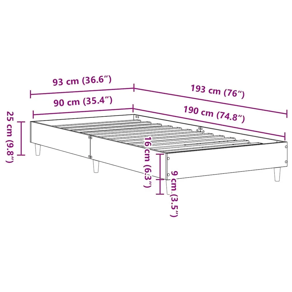 Bed Frame Engineered Wood Slatted Base 90x190 cm Sonoma Oak No Mattress Bedroom