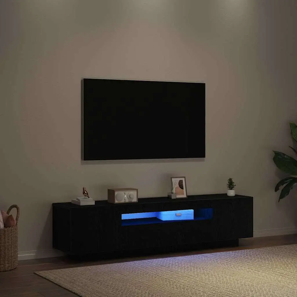 TV Cabinet Engineered Wood 160x35x40cm Black Modern Living Room Storage Unit