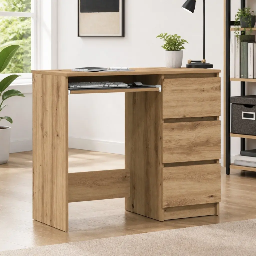 Office Desk 90x45x76cm with 3 Drawers in Brown