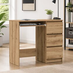 Functional Office Desk 90x45x76cm with 3 Drawers in Brown