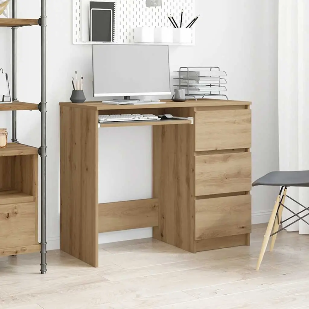 Office Desk 90x45x76cm with 3 Drawers in Brown