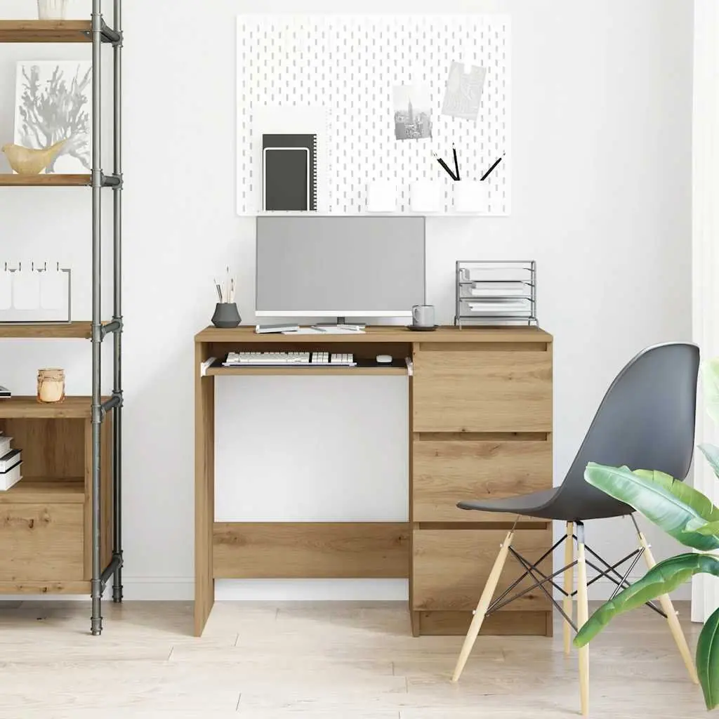 Office Desk 90x45x76cm with 3 Drawers in Brown
