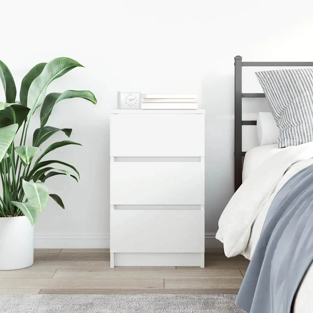 Bedside Cabinet Engineered Wood 39x35x65cm White 3 Drawers Nightstand