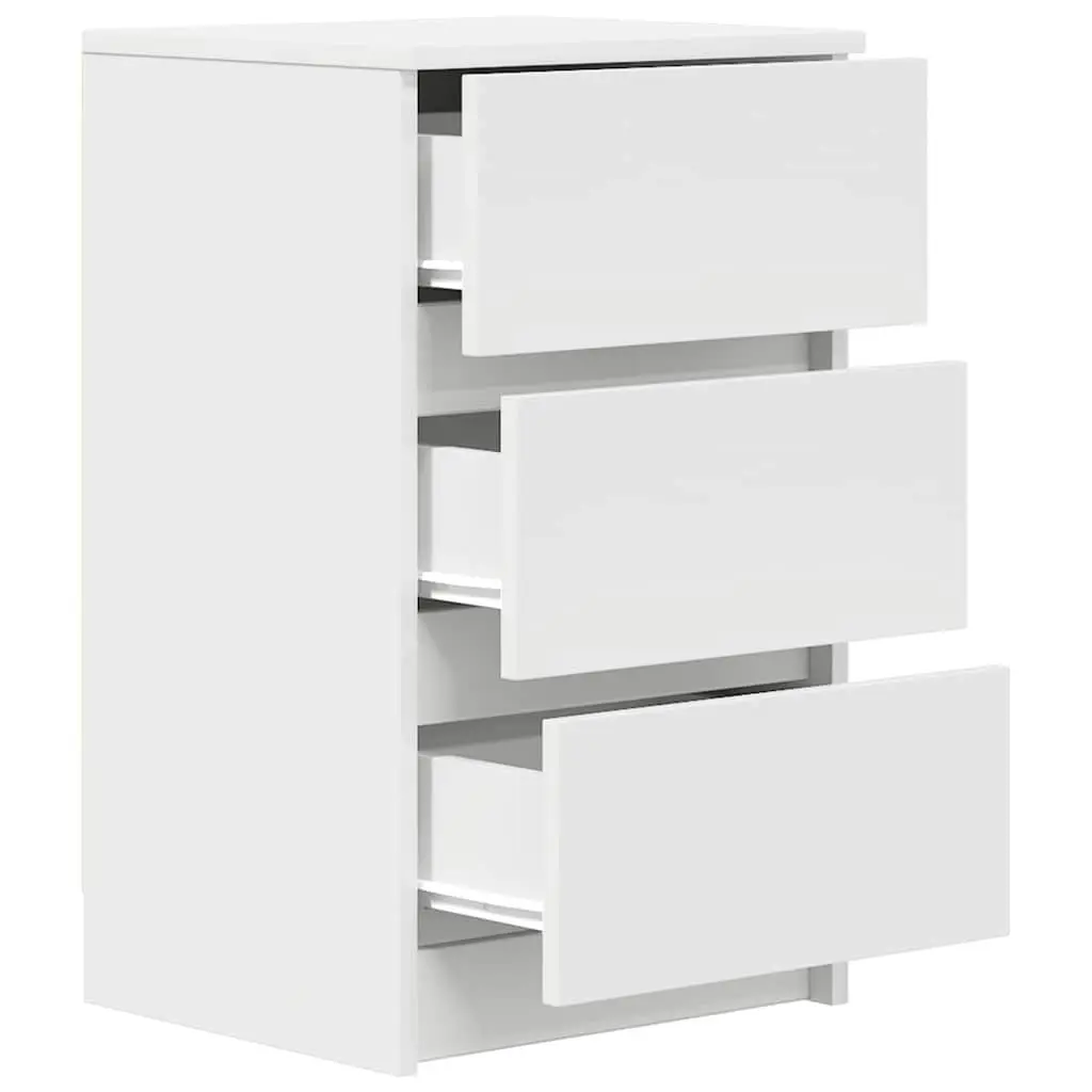 Bedside Cabinet Engineered Wood 39x35x65cm White 3 Drawers Nightstand