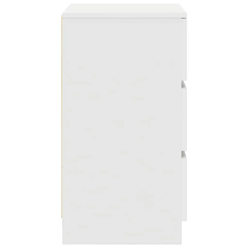 Bedside Cabinet Engineered Wood 39x35x65cm White 3 Drawers Nightstand