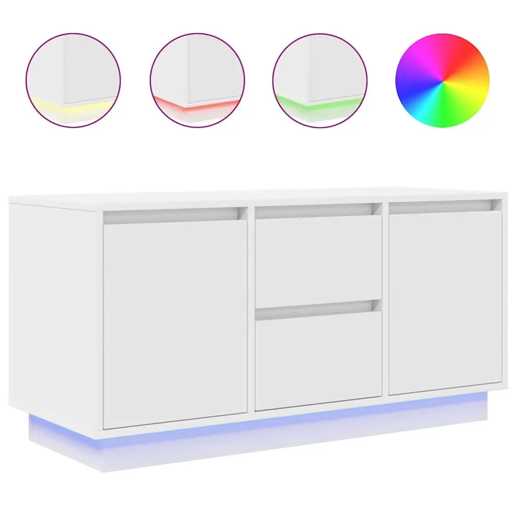 TV Cabinet White Engineered Wood with RGB LED Lights Storage Unit 100x41x50cm