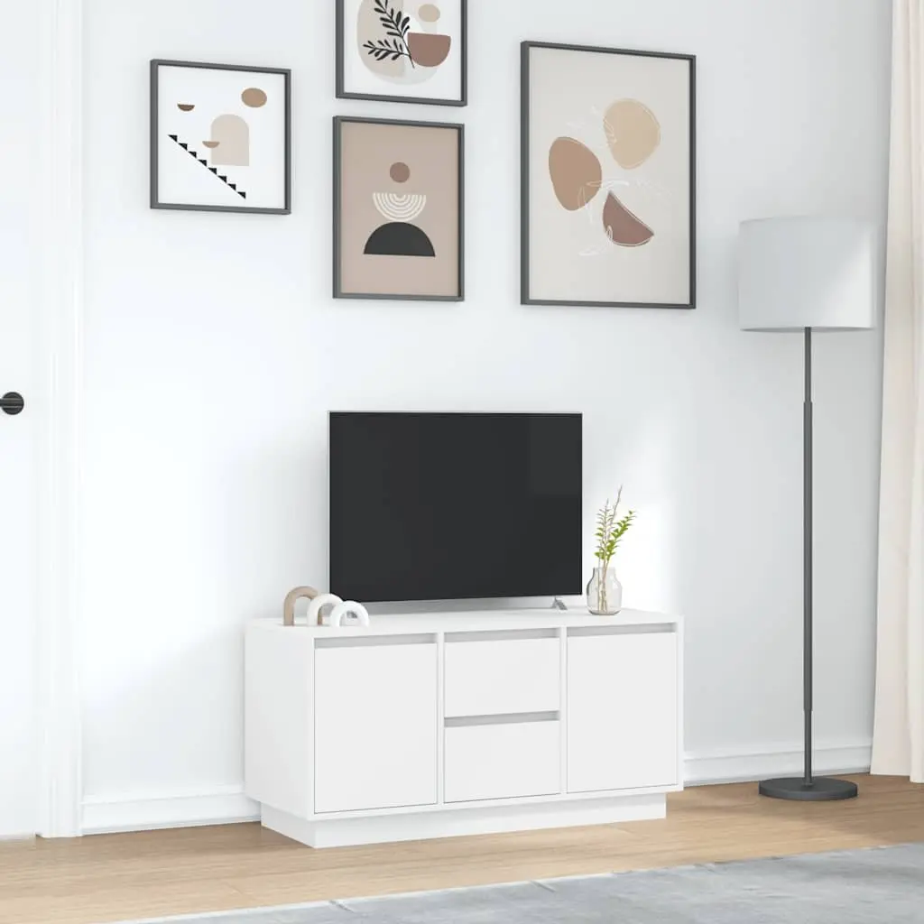 TV Cabinet White Engineered Wood with RGB LED Lights Storage Unit 100x41x50cm