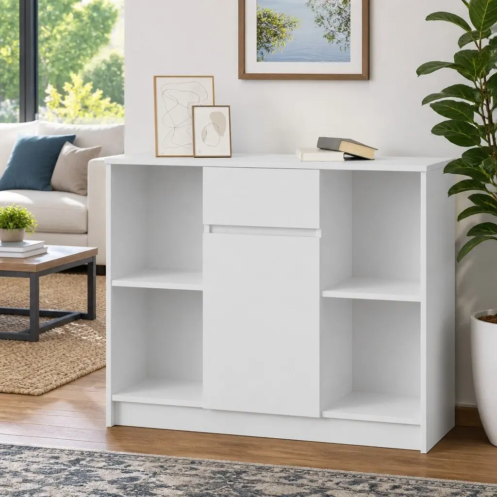 White Sideboard Cabinet Engineered Wood 101cm x 35cm x 76cm Storage Buffet Furniture