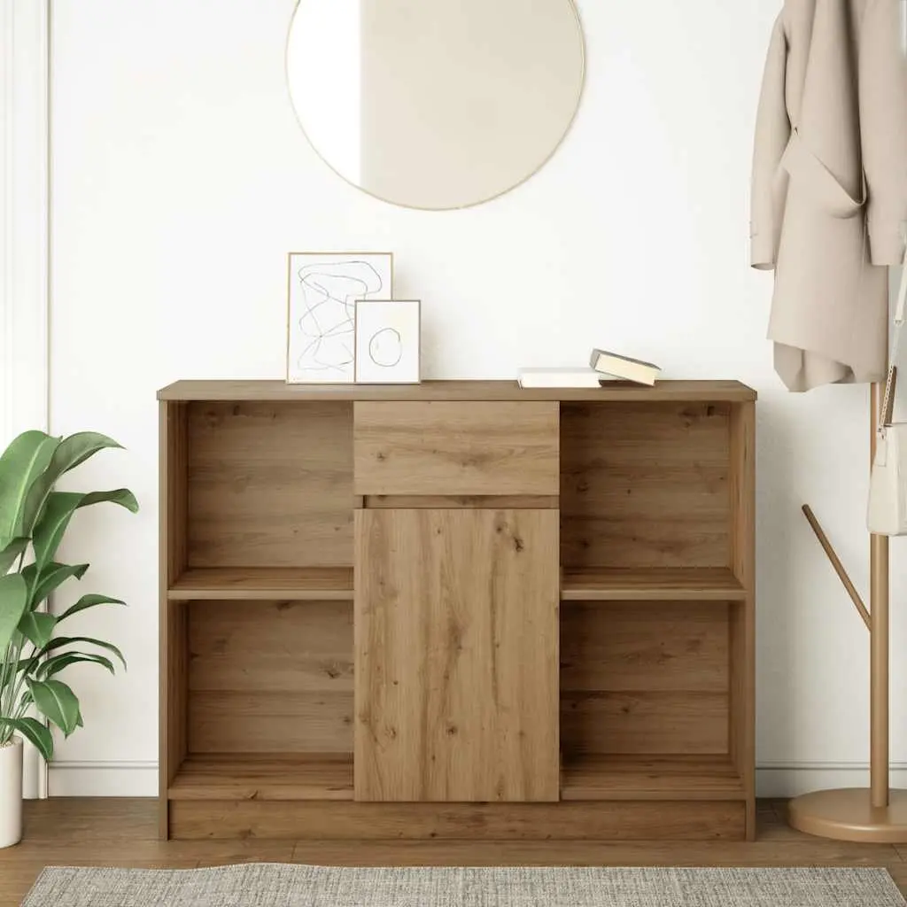 Sideboard Cabinet Engineered Wood Brown 101x35x76 cm with Drawer and Adjustable Shelves for Living Room Dining Room Home Office