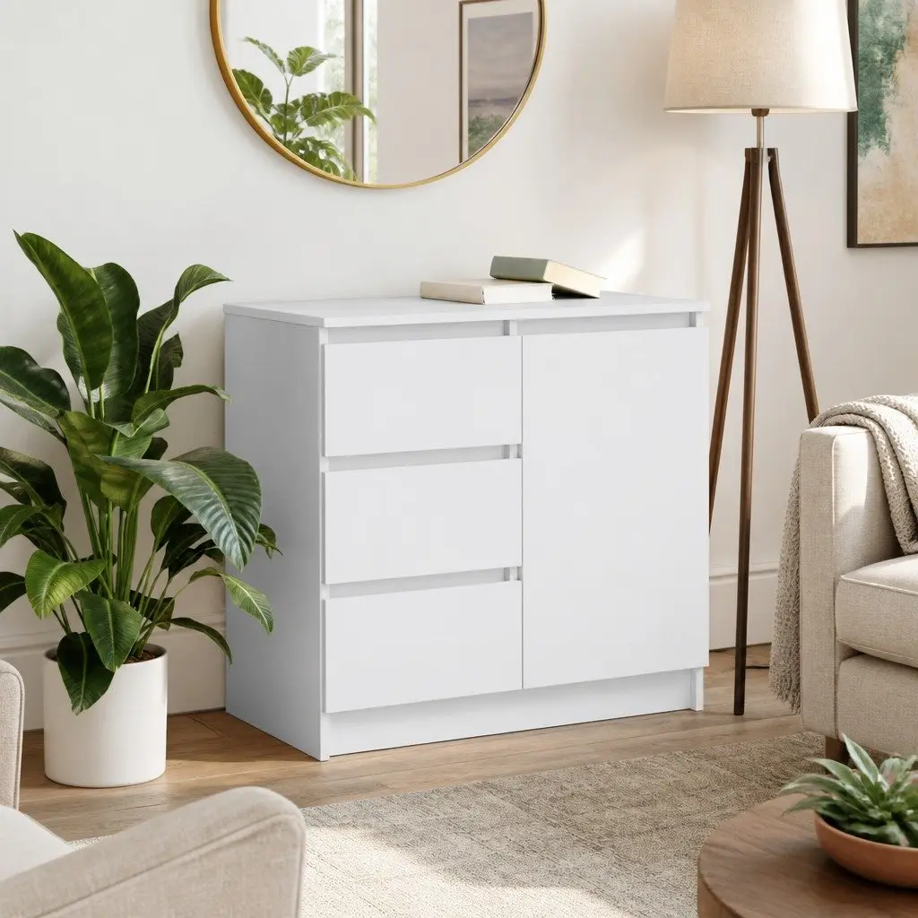 Sideboard Storage Cabinet White Engineered Wood Door Drawer Hallway Living Room