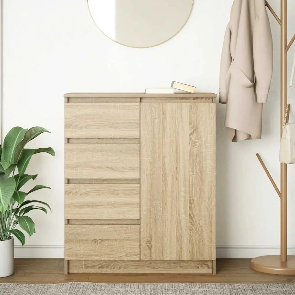 Sideboard Storage Cabinet with Drawers Door Shelf Brown Engineered Wood