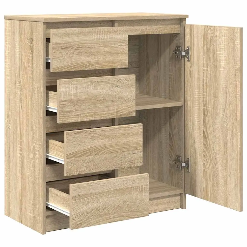 Sideboard Storage Cabinet with Drawers Door Shelf Brown Engineered Wood