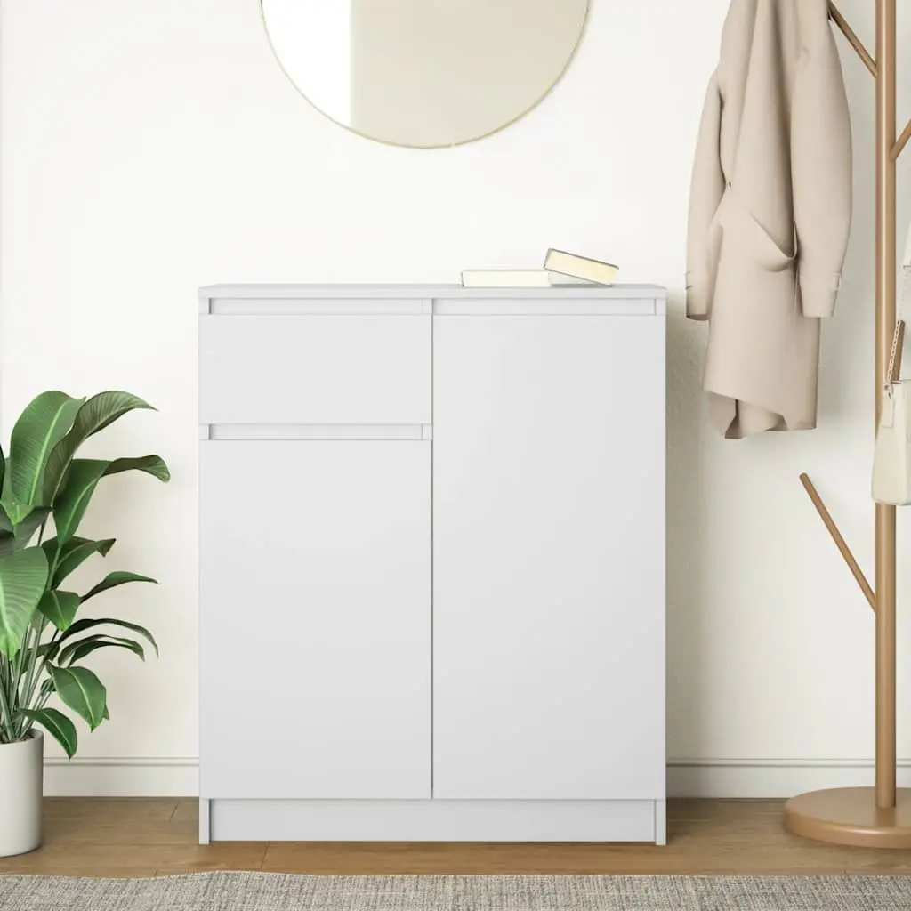 Engineered Wood White Sideboard with Drawer and Shelves 71W x 35D x 84H cm