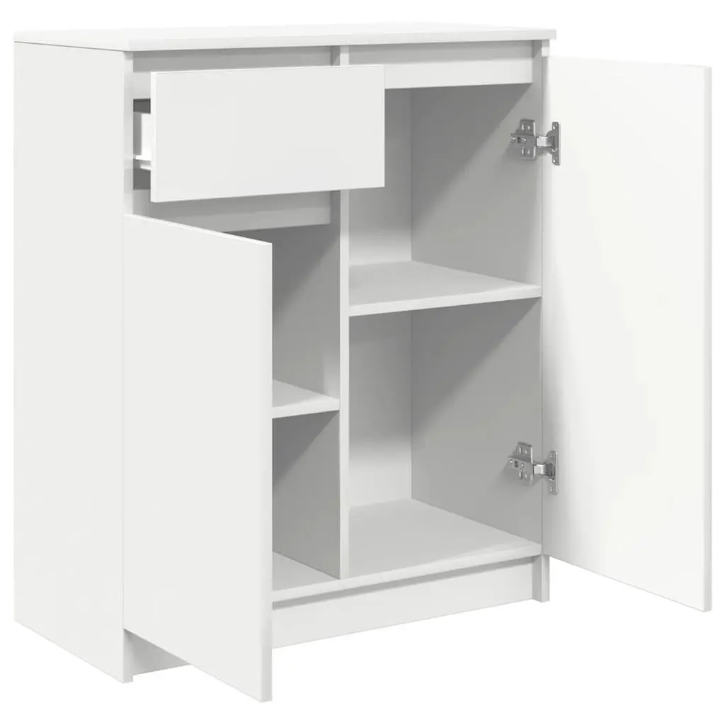 Engineered Wood White Sideboard with Drawer and Shelves 71W x 35D x 84H cm