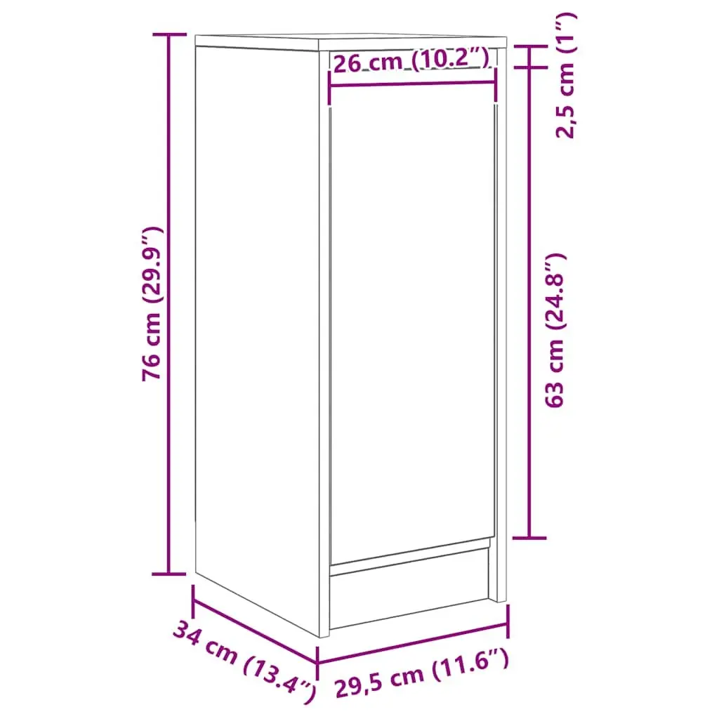 White Sideboard Storage Cabinet Engineered Wood Buffet with Door 295x340x760mm