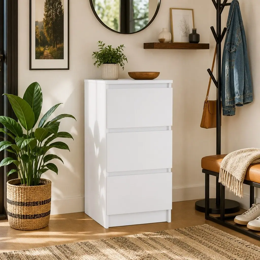 Sideboard Storage Cabinet Engineered Wood White 76cm Height 37.5cm Width 35cm Depth Buffet Furniture