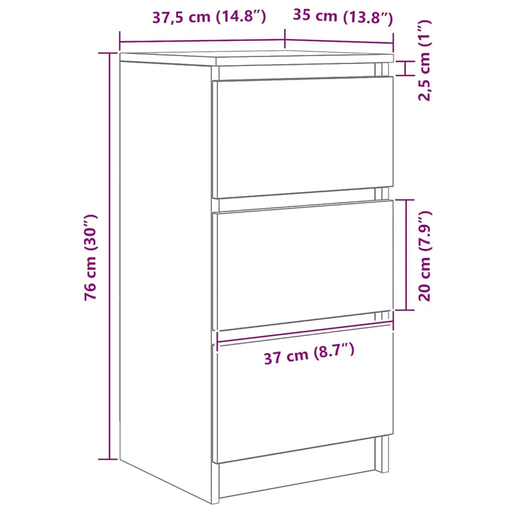 Sideboard Storage Cabinet Engineered Wood White 76cm Height 37.5cm Width 35cm Depth Buffet Furniture