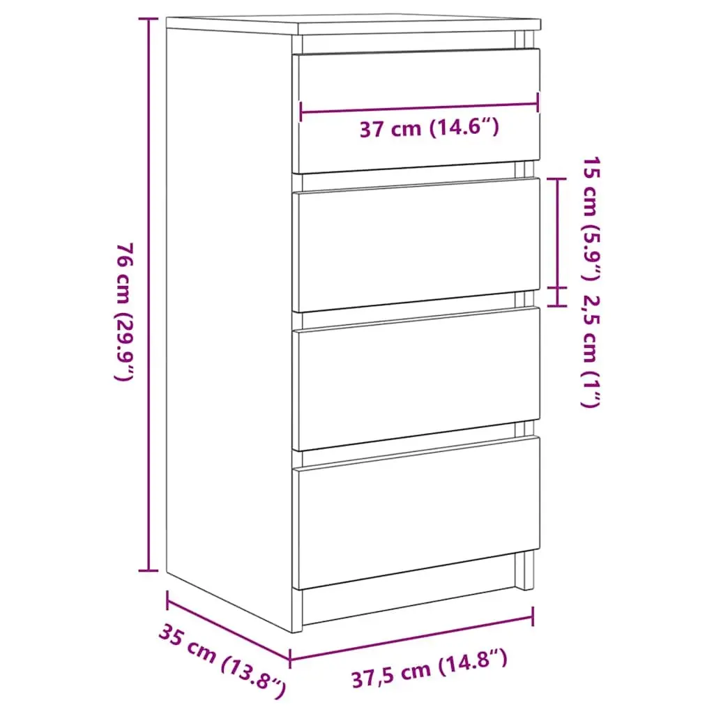 White Sideboard Storage Cabinet 37.5x35x76cm Engineered Wood Buffet Furniture