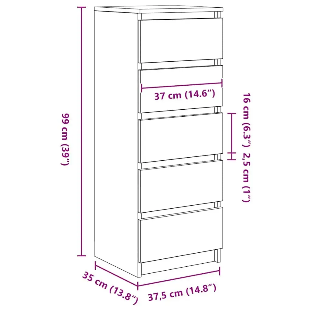 Storage Cabinet Black Oak Engineered Wood 37.5x35x99cm with Drawers