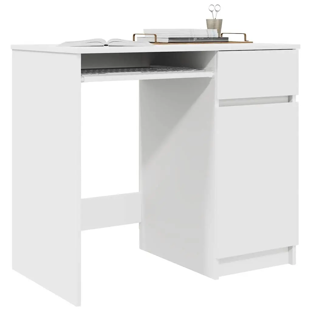 Office Desk Engineered Wood 86x49x76cm White with Storage Drawer Door Shelf