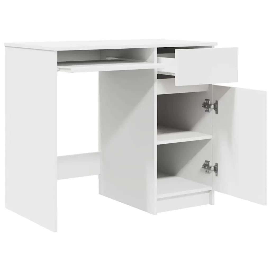 Office Desk Engineered Wood 86x49x76cm White with Storage Drawer Door Shelf