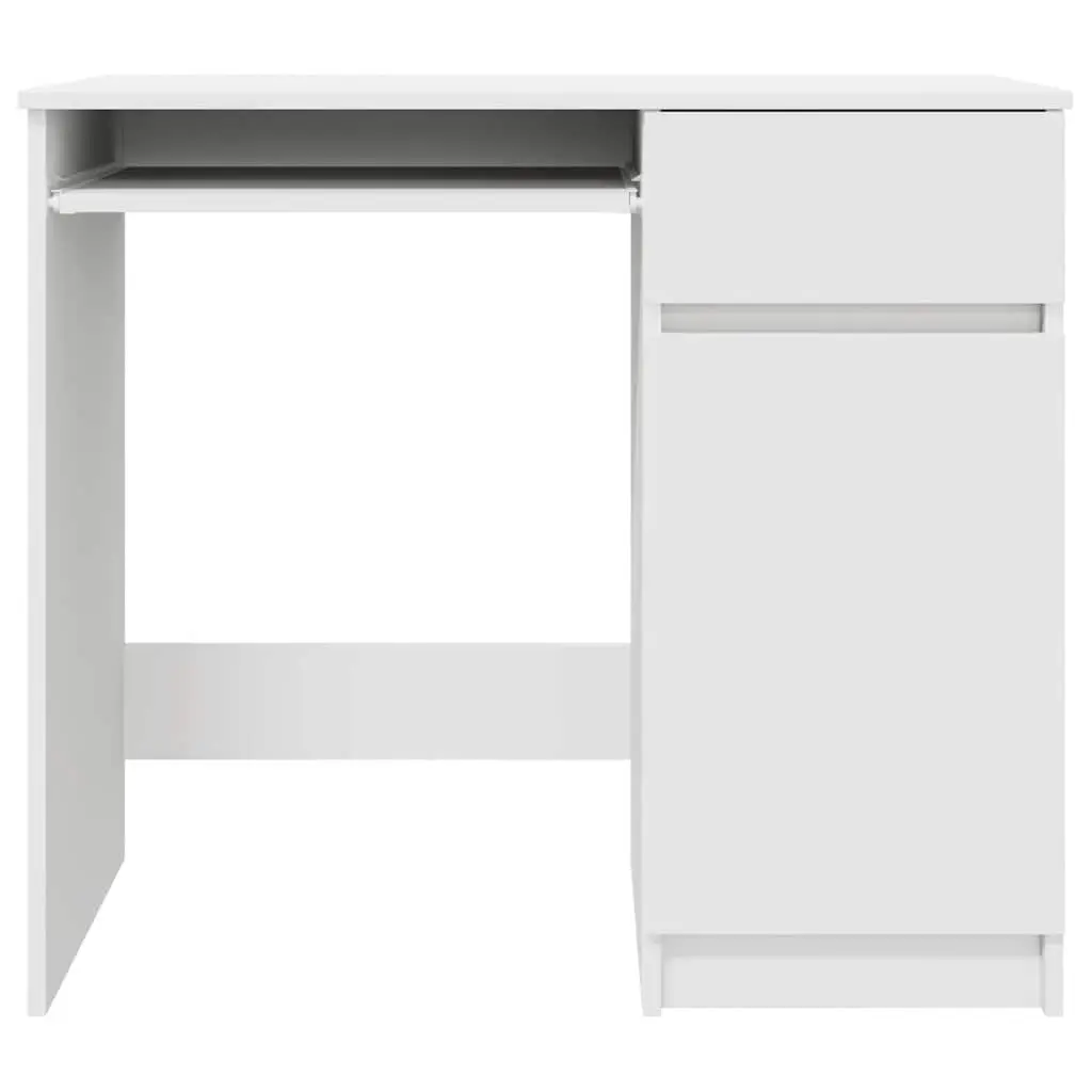 Office Desk Engineered Wood 86x49x76cm White with Storage Drawer Door Shelf
