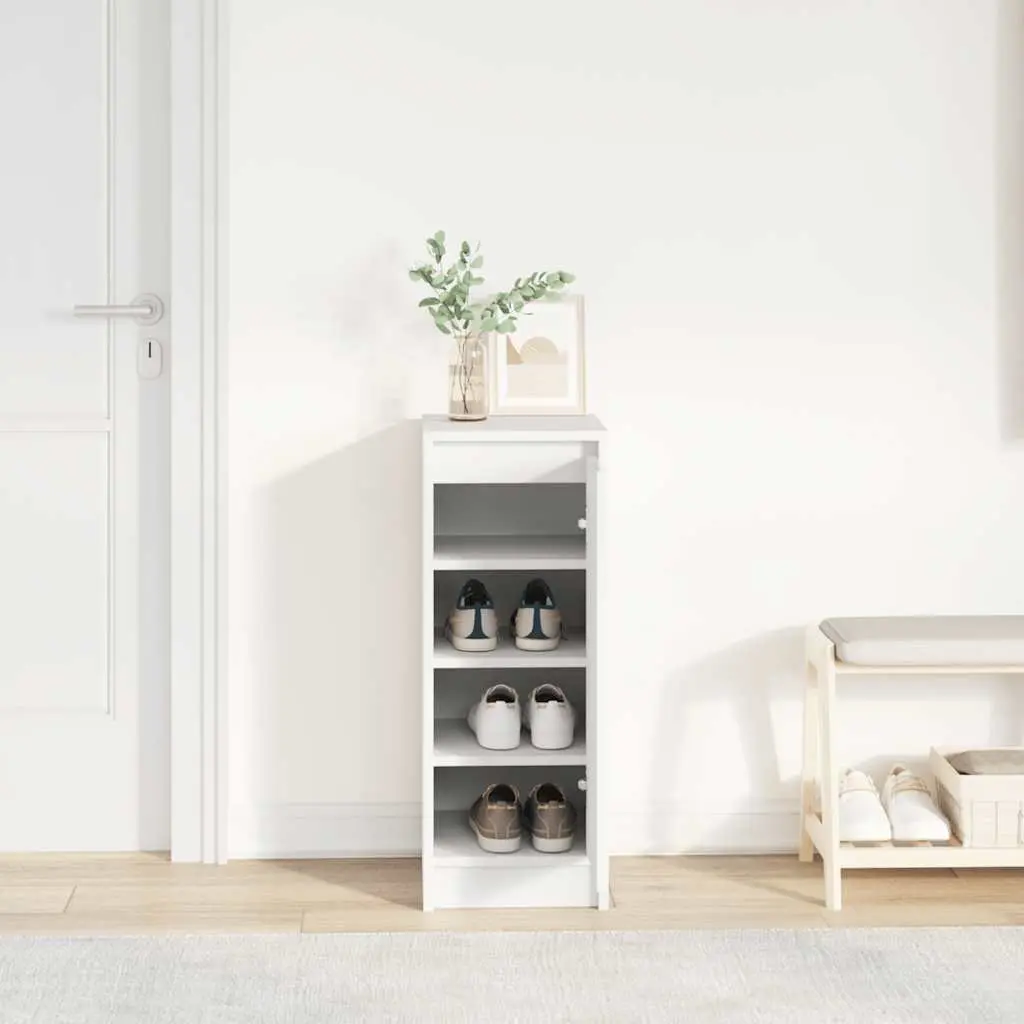 Shoe Cabinet Organiser Engineered Wood 29.5 x 34 x 76 cm White Cupboard with Doors