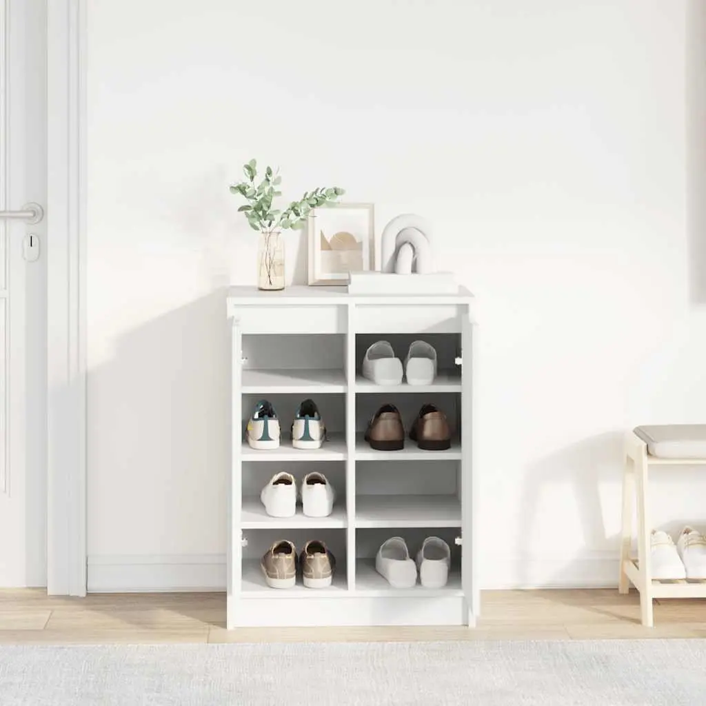 Shoe Cabinet White Storage Organiser Engineered Wood 57x34x76cm Doors